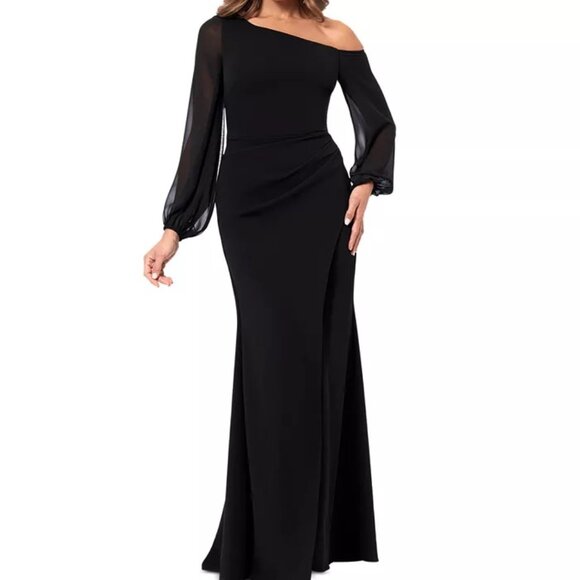 Betsy & Adam Women's One-Shoulder Sheer Sleeve Dress - Picture 1 of 4